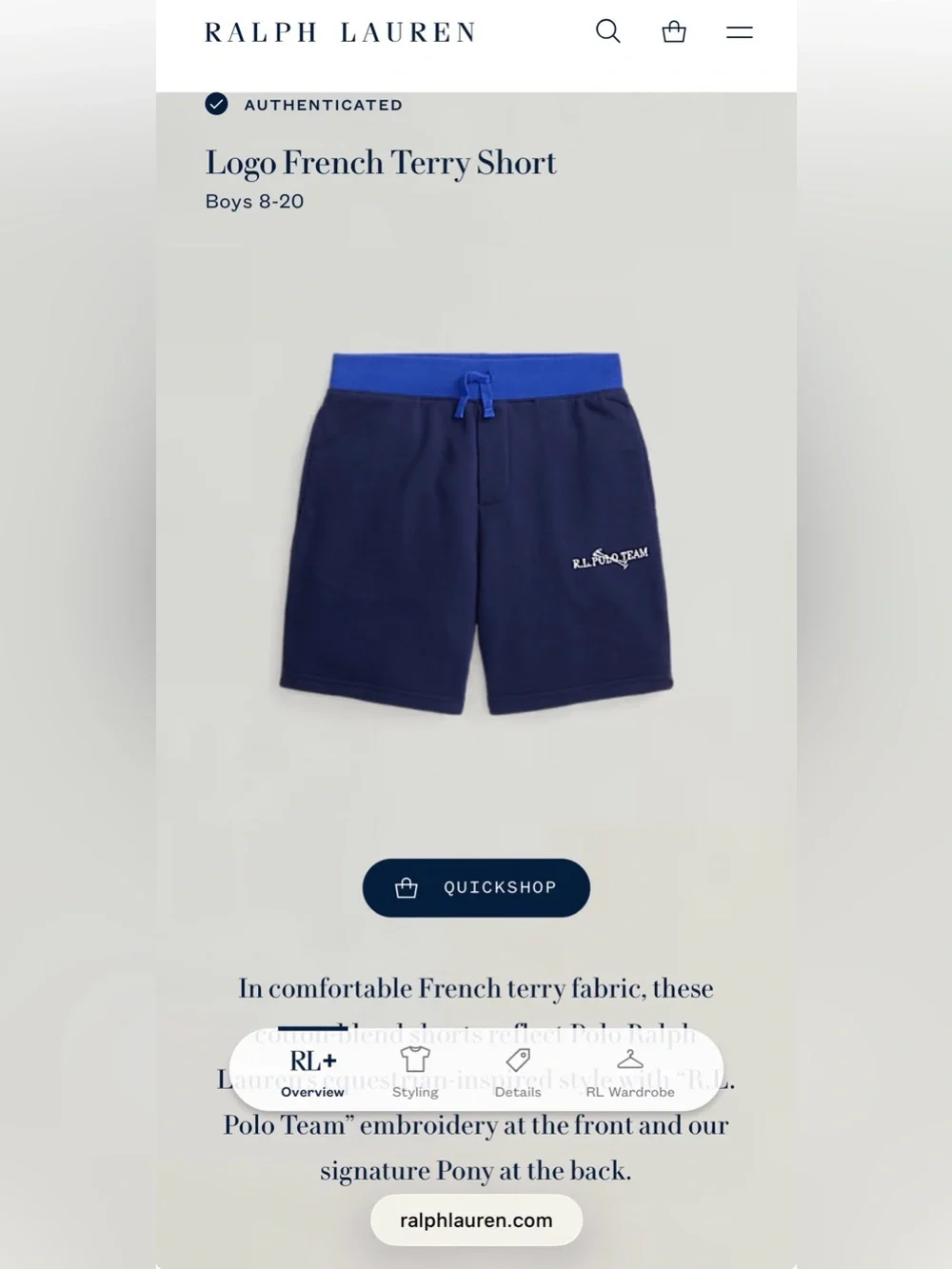 Polo Ralph Lauren Boy’s Logo Color blocked Cotton Jersey Tee + Navy Shorts, XL